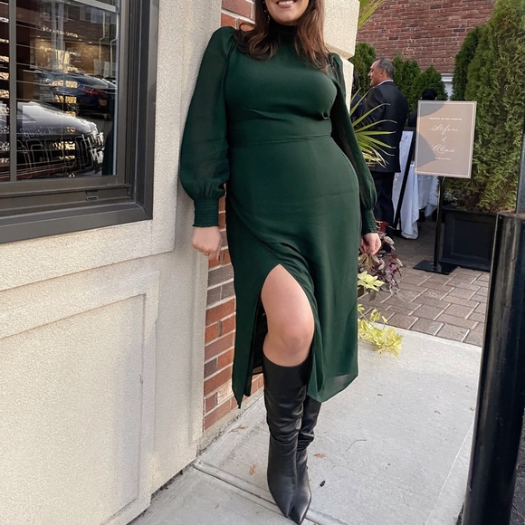Reformation Aude Long Sleeve Midi Dress Mock Neck in Forest Green Size 20 NWT - Picture 1 of 6